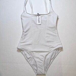 AIMAGE White One Piece Swimsuit Small NWT Strappy‎ Tie Shoulder Swimwear